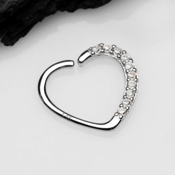 Detail View 1 of 14 Karat White Gold Journey Sparkles Heart Bendable Hoop Ring-Clear Gem